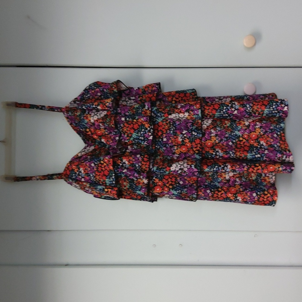 Ruffled womens bathing suit Multi-color pattern with small flowers  One piece.